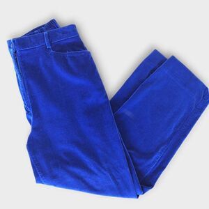 Vtg Susan Bristol‎ Womens Pants Sz 10P Blue Velvet High Waist Straight Cottage